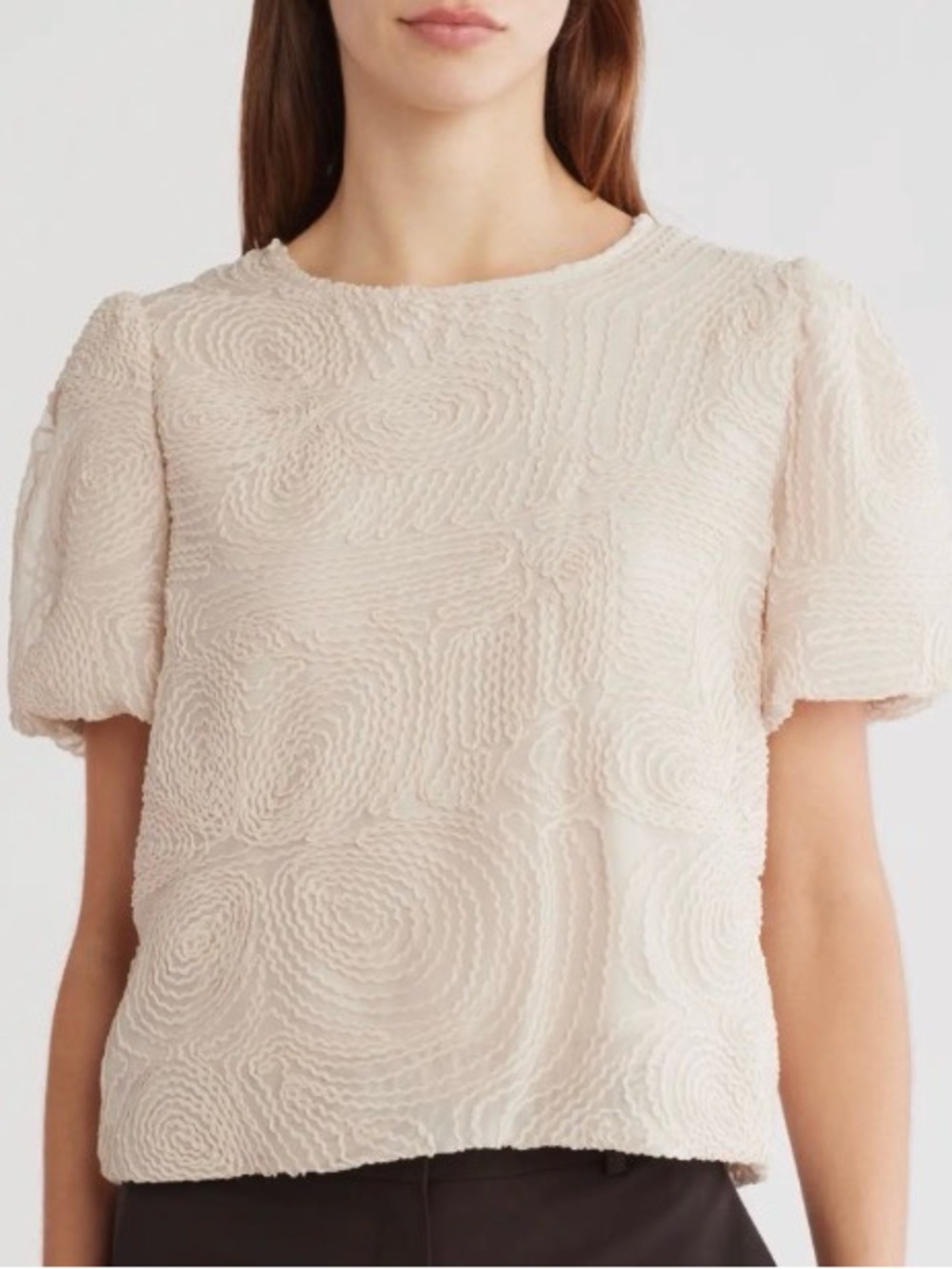 Adrianna Papell Cream Textured Short Sleeve Blouse